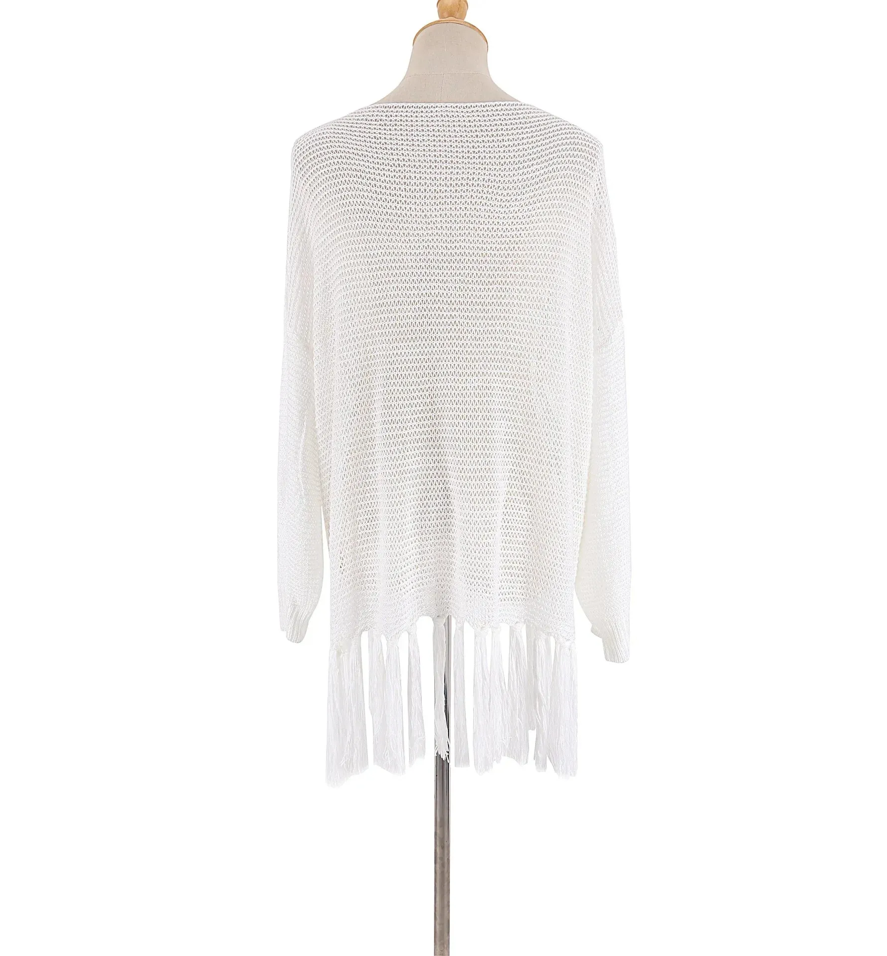 Crochet Beachwear Cover-Up with Fringe Trim