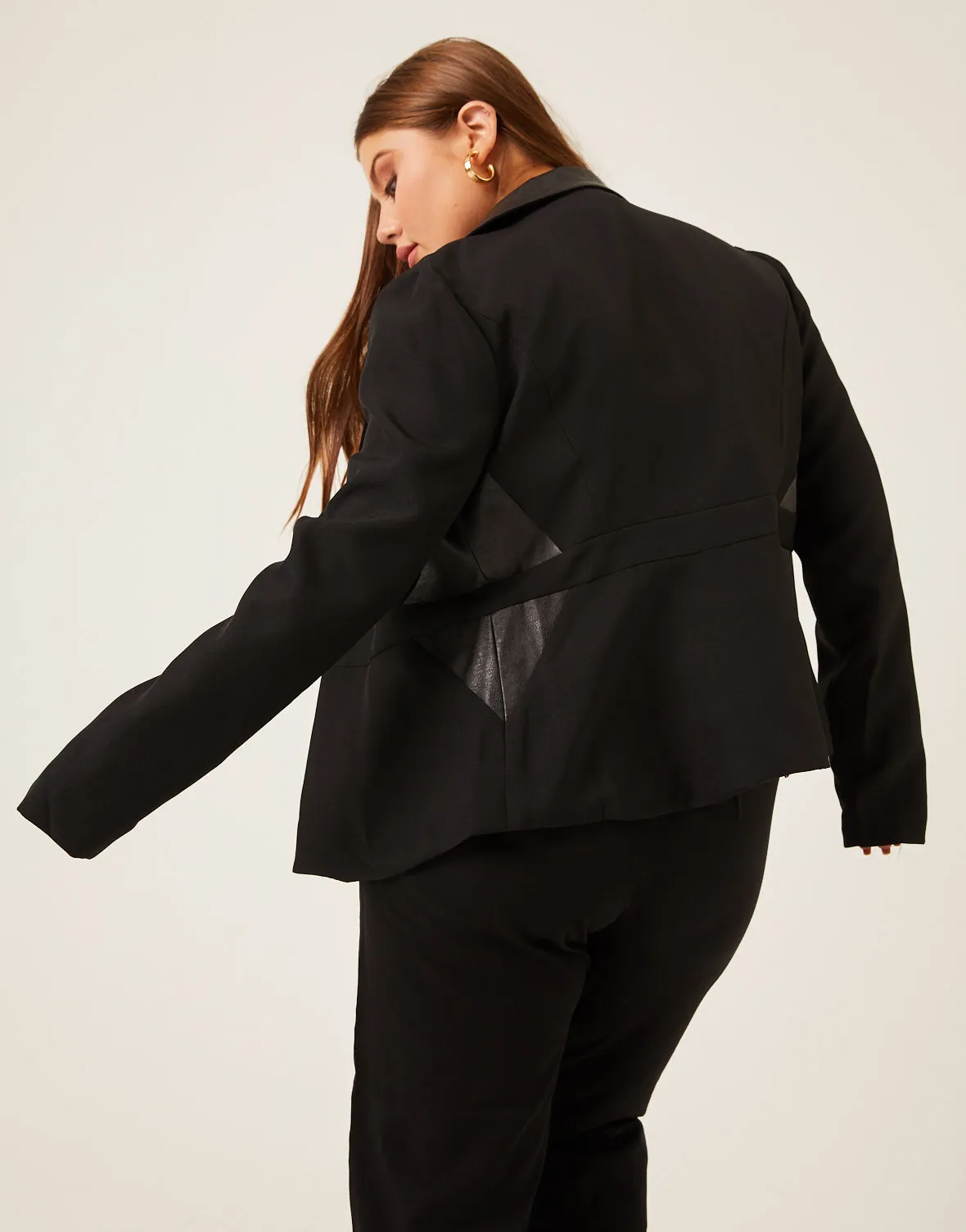 Plus Size Faux Leather Trim Blazer
