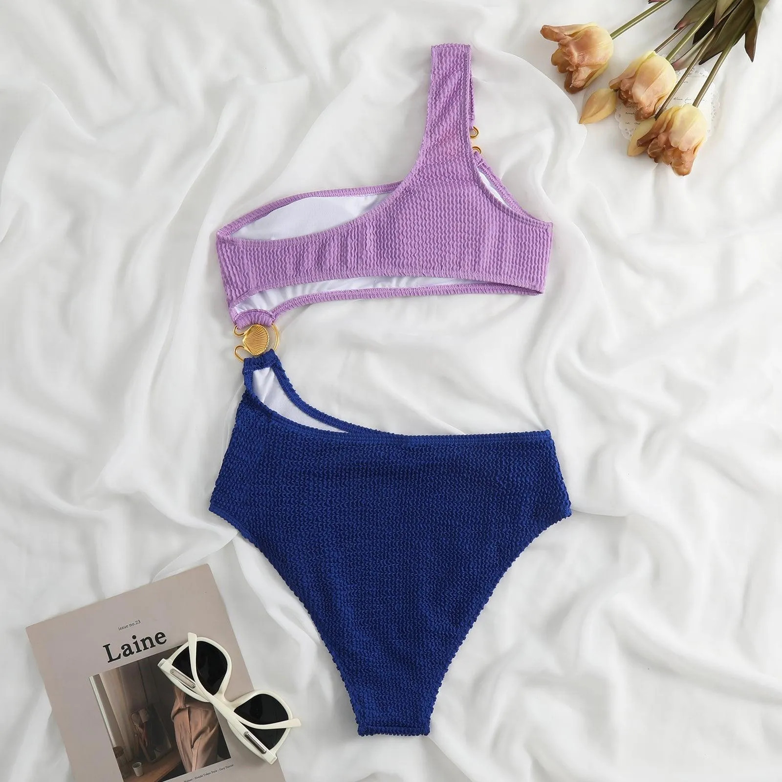 Shell Decoration One Shoulder Bikini Sets